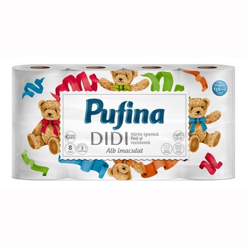 Hartie igienica Pufina Didi alb, 8 role, 3 straturi Hartie igienica Pufina Didi alb, 8 role, 3 straturi