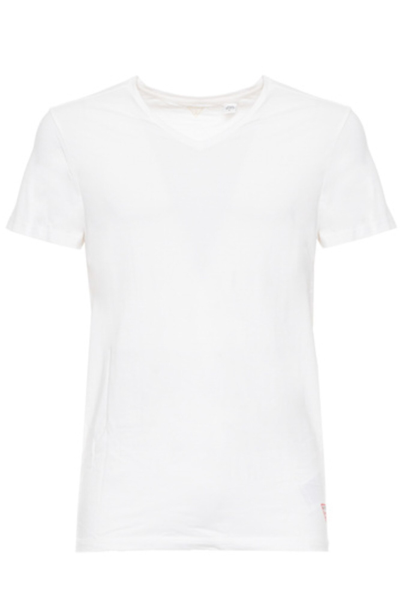 Tricou barbati in V cu detaliu logo, Guess Jeans, Alb