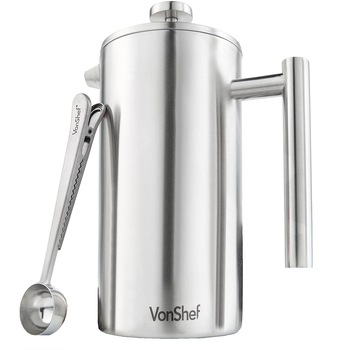 Cafetiera cu presa franceza 6 cesti VonShef 1000115, Capacita 650ml, din otel inoxidabil, cu lingura de masurare Cafetiera cu presa franceza 6 cesti VonShef 1000115, Capacita 650ml, din otel inoxidabil, cu lingura de masurare