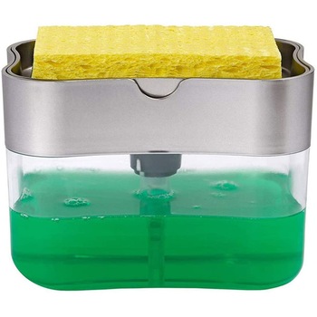 Dozator, Dispenser 2 in 1 pentru Detergent Lichid de Vase sau pentru Obiecte Sanitare cu Suport pentru Burete de Bucatarie , 1 buc inclusa, transparent, 380 ml, 14x11x9 cm Dozator, Dispenser 2 in 1 pentru Detergent Lichid de Vase sau pentru Obiecte Sanitare cu Suport pentru Burete de Bucatarie , 1 buc inclusa, transparent, 380 ml, 14x11x9 cm