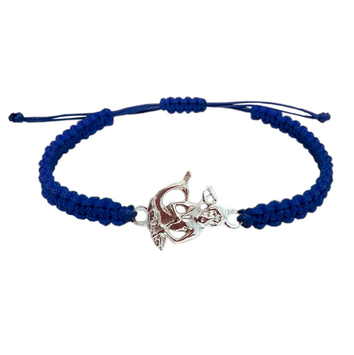 Bratara snur albastru impletit manual personalizata zodie Varsator zodiac european argint 9247120 Dras