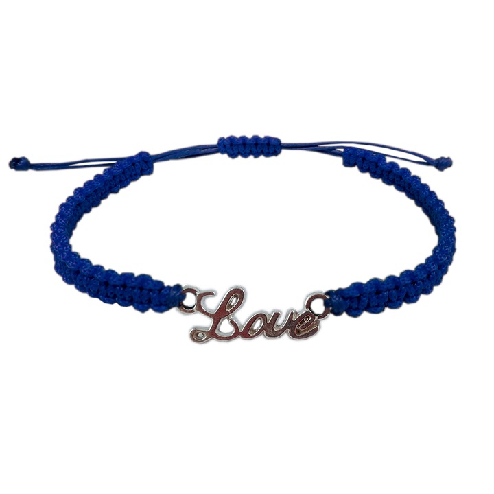 Karkötő kézzel fonott zsinórból LOVE szöveggel, ezüst állítható 9280175 Dras