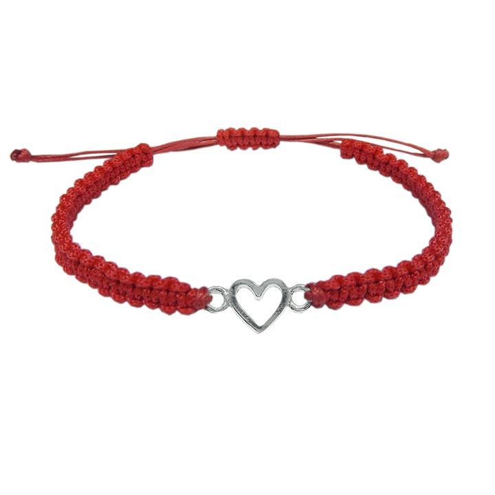 Ръчно плетена гривна от шнур с регулируемо сребърно сърце 9285100 Dras