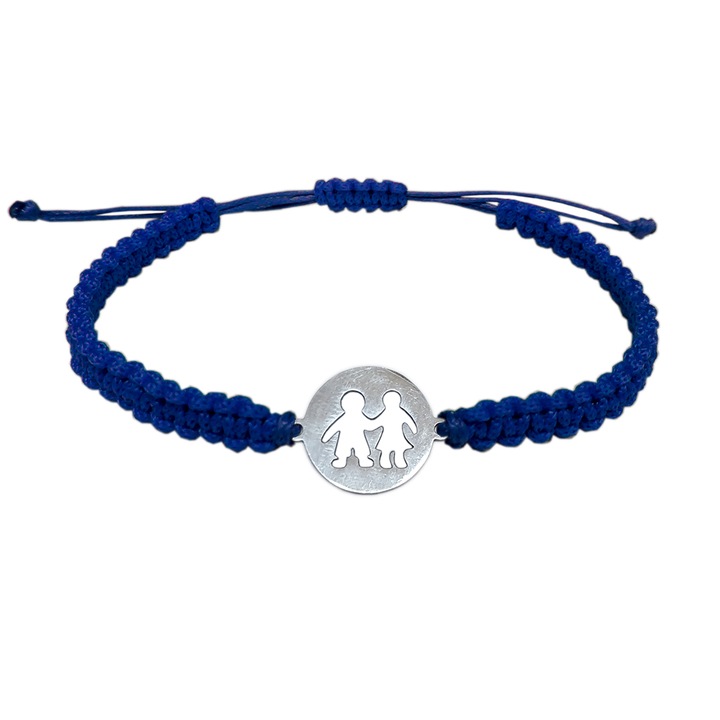 Bratara snur albastru impletit manual personalizata banut decupat argint EL SI EA 9410110 Dras