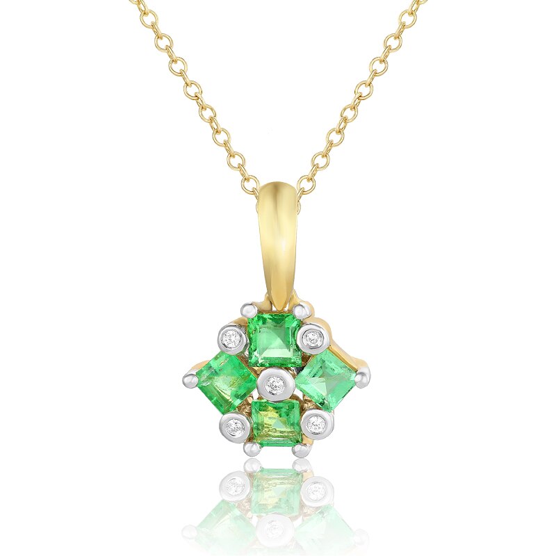 Pandantiv cu Lant Deruvo Aur 18k Diamante, Smaralde, Ajustabil 40-45 P2490945E-Y