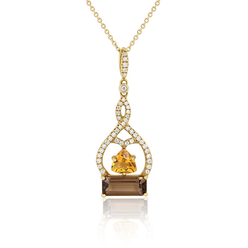 Pandantiv cu Lant Deruvo Aur 18k Diamante, Citrin, Quartz Fumuriu, Ajustabil 40-45 P352845CTSMQ-Y