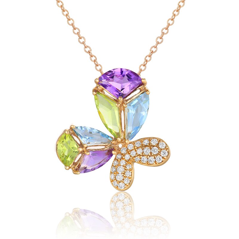 Pandantiv cu Lant Deruvo Aur 18k Diamante, Ametiste, Peridot, Topaz, Ajustabil 40-45 P372745AMPERBT-R