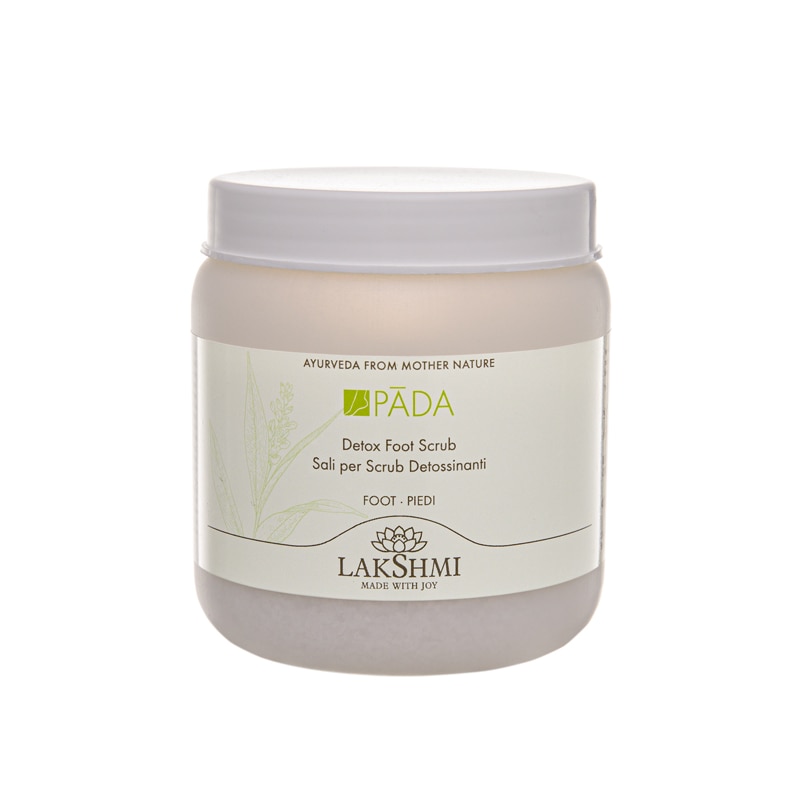 Scrub detoxifiant pentru picioare 400 grame, Lakshmi, cu saruri Epsom si un amestec din extracte de lemn dulce, menta, armurai, eucalipt, cardamom, arbore de ceai si ghimbir