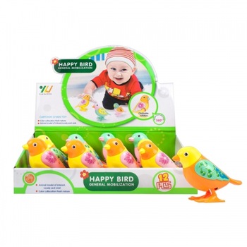 Set pasari colorate 10 cm cu cheita, 12 buc pe display Set pasari colorate 10 cm cu cheita, 12 buc pe display