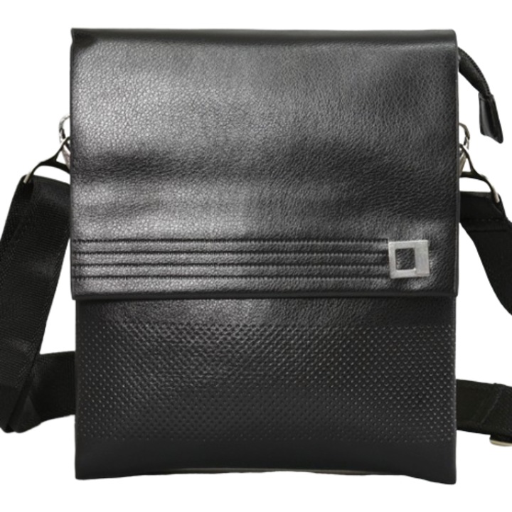 Férfi táska eko bőrből 0056-2, 20/25/4cm, Fekete