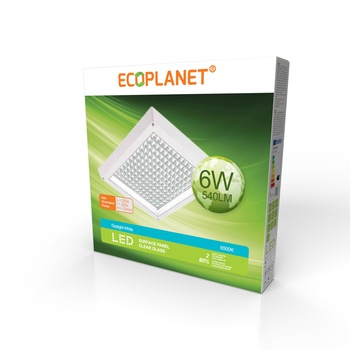 Plafoniera aplicata LED Ecoplanet, patrata 205x205mm, 6W, 480LM, lumina rece 6500k, sticla transparenta, alb Plafoniera aplicata LED Ecoplanet, patrata 205x205mm, 6W, 480LM, lumina rece 6500k, sticla transparenta, alb