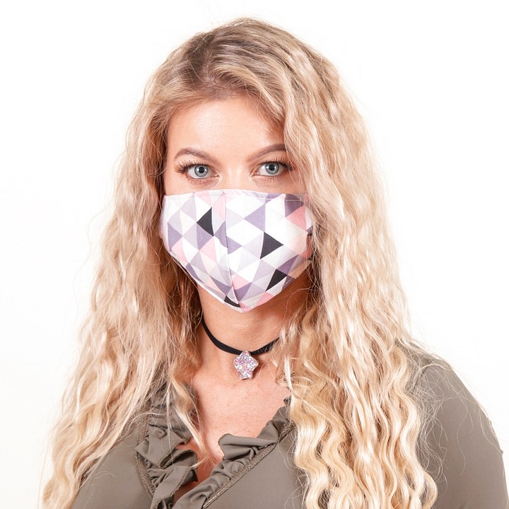Трислойна маска Mask-Universe, С филтър G3, Розова, С триъгълници, M