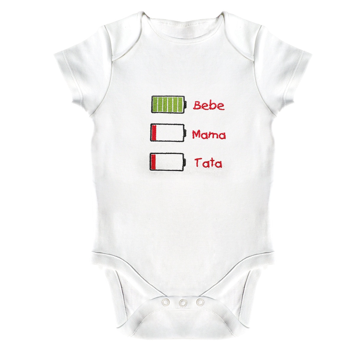 Body bebe, LWS, bumbac organic, brodat, model baterii fara energie, Alb