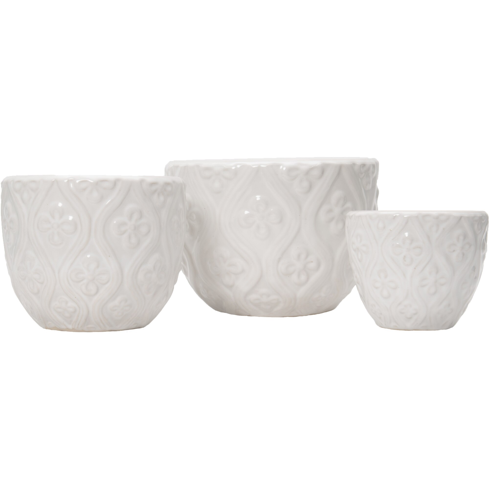 Set 3 ghivece decorative Veranda Concept, CB-20B, culoare alb, Diametru x Inaltime 29x22, 22x17, 16x13