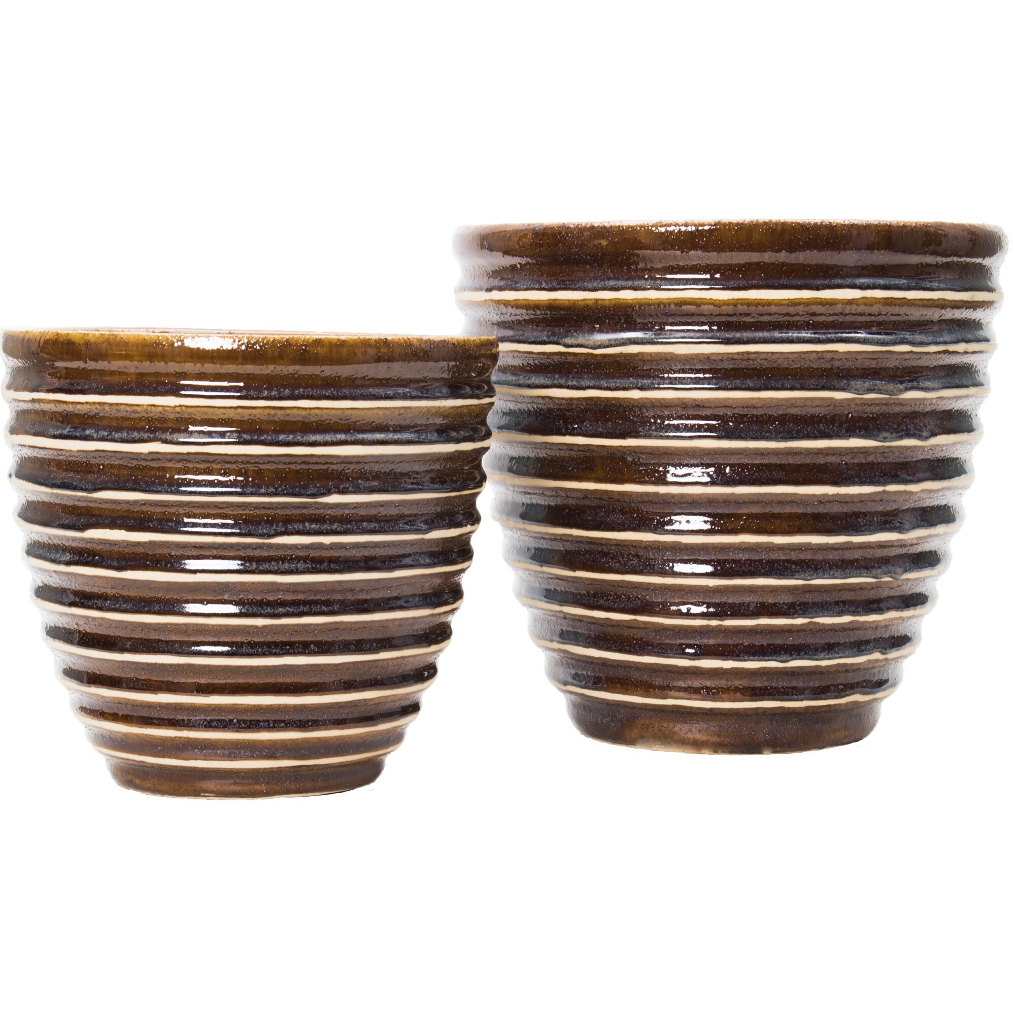 Set 2 ghivece decorative Veranda Concept, CB459/M, culoare bej/galben, Diametru x Inaltime 36x34, 29x27