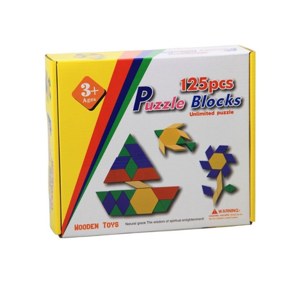Joc educativ Montesori Tangram, din lemn, 125 de piese