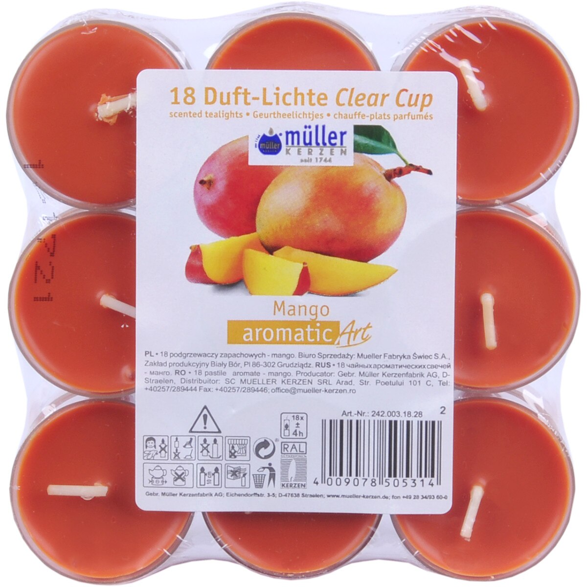 Set 18 buc Lumanare pastila parfumata in cupa de plastic - mango