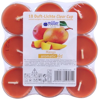 Set 18 buc Lumanare pastila parfumata in cupa de plastic - mango Set 18 buc Lumanare pastila parfumata in cupa de plastic - mango