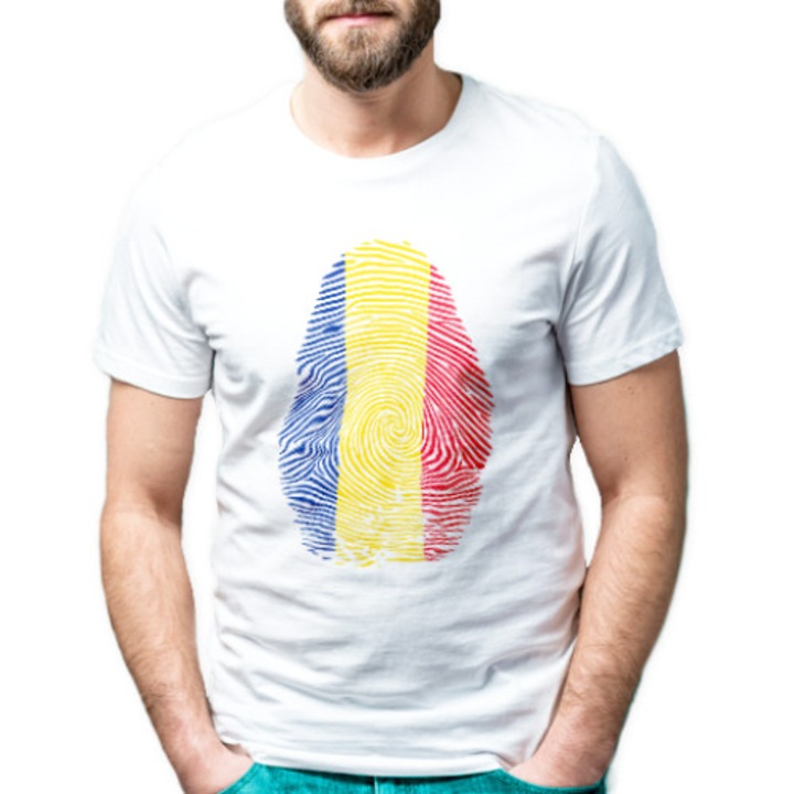 Tricou Amprenta Romania , Culoarea Alb, Marimea Xl