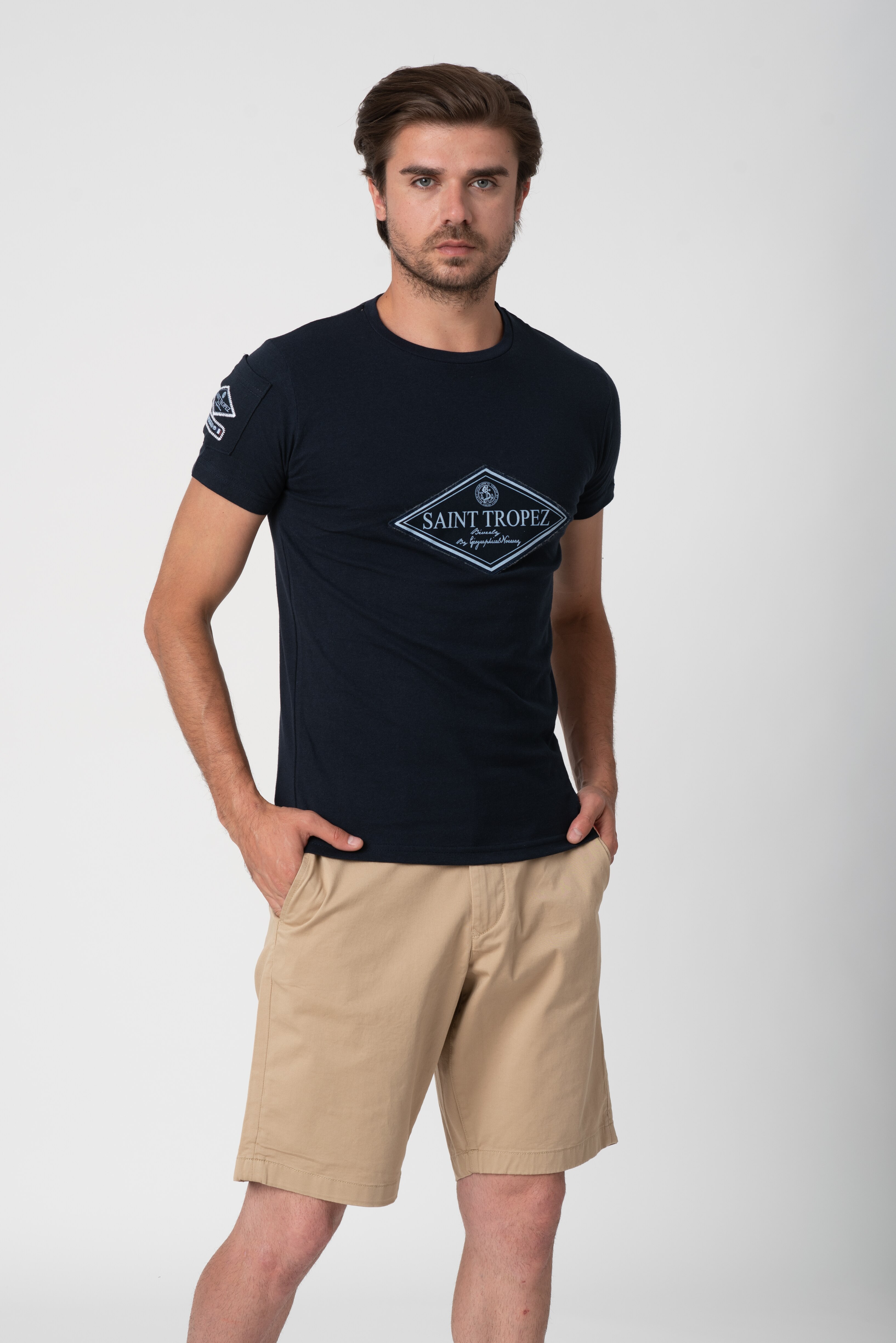 Geographical Norway, Tricou de bumbac cu imprimeu Jorrens, Bleumarin inchis