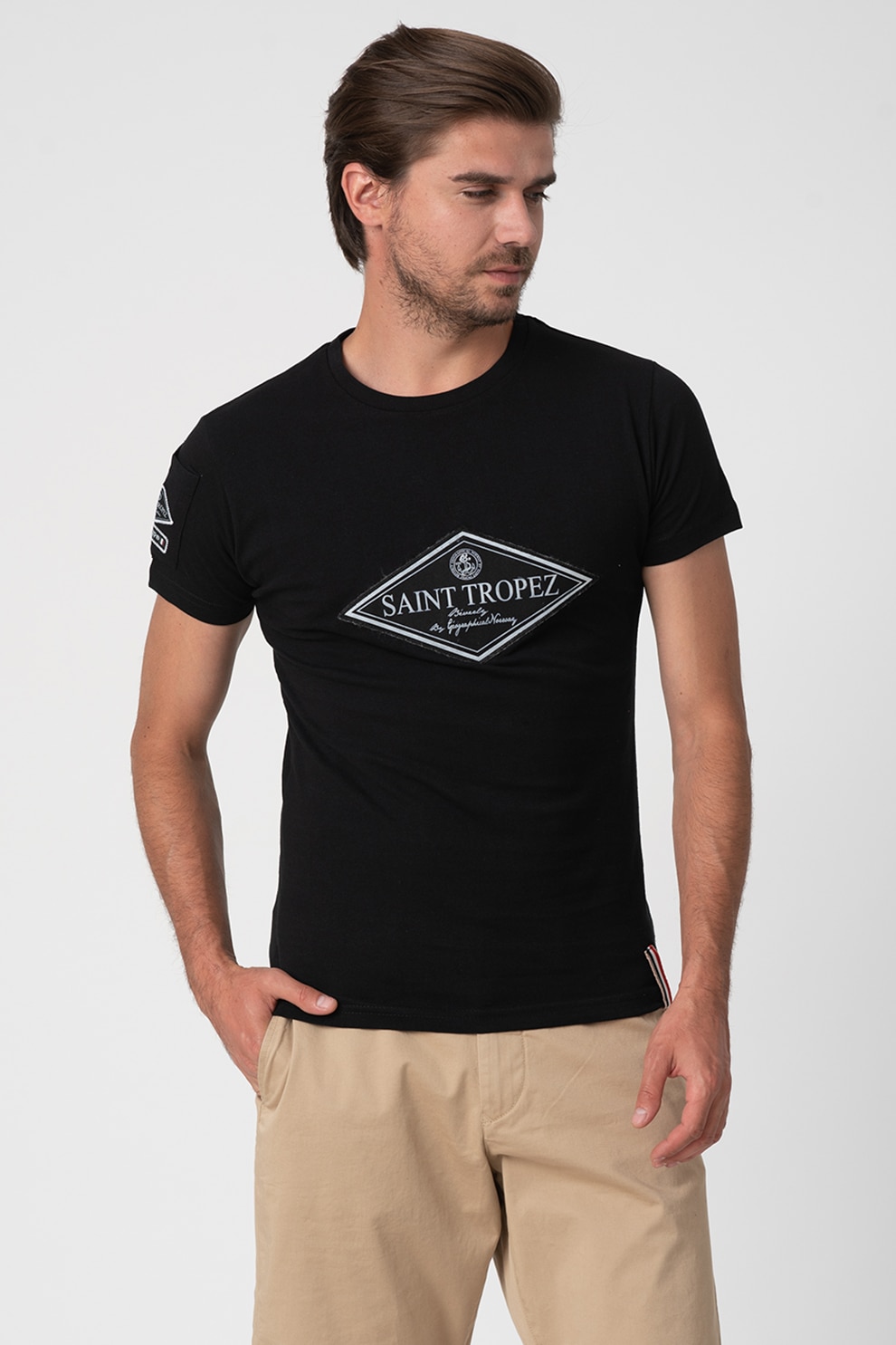 Geographical Norway, Tricou de bumbac cu imprimeu Jorrens, Negru