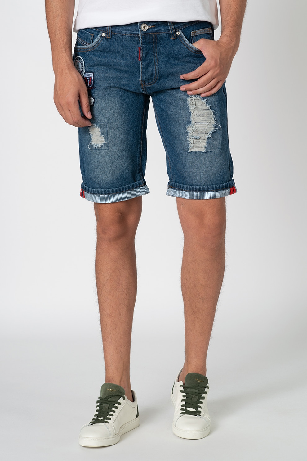 Geographical Norway, Bermude din denim cu rupturi decorative Pragmatique, Albastru deschis