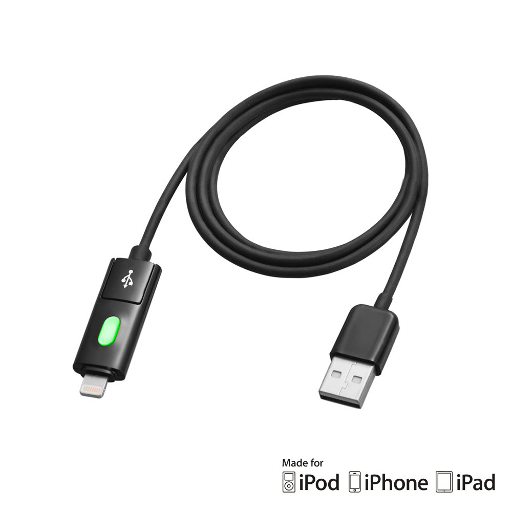 Cablu Comma Light 2 in 1 MFI USB la Lightning, 1m, Negru