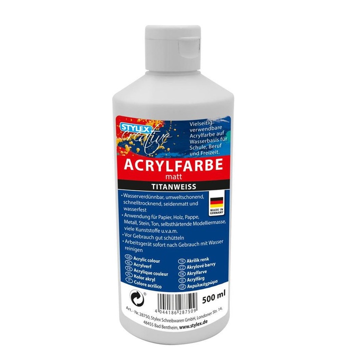 Culoare acrilica 500 ml Stylex alb titan