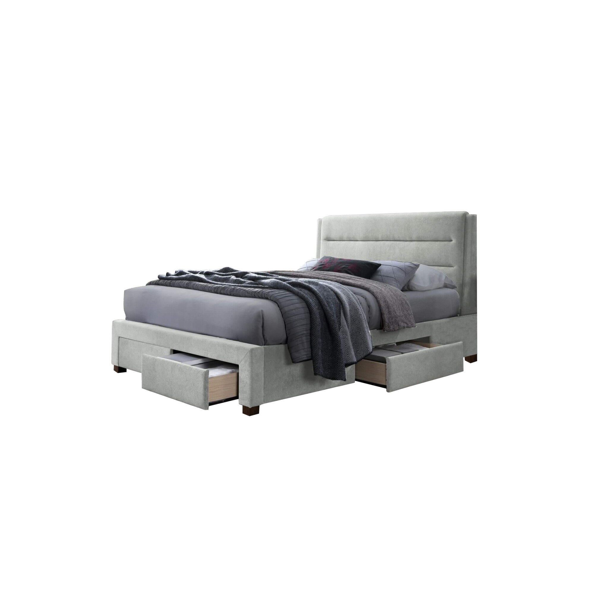 Pat tapitat Logan gri deschis cu 4 sertare 160 x 200 h cm