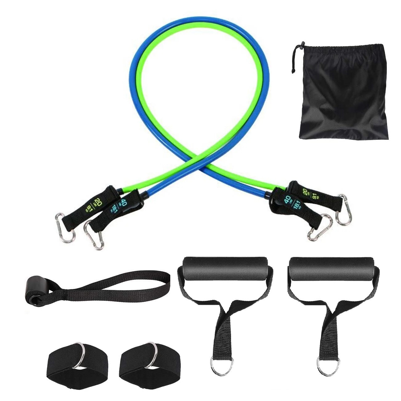 Set 8 piese, LiveUp, 2 extensoare, 2 manere, 2 prinderi glezna,1 prindere usa, 2 niveluri de rezistenta