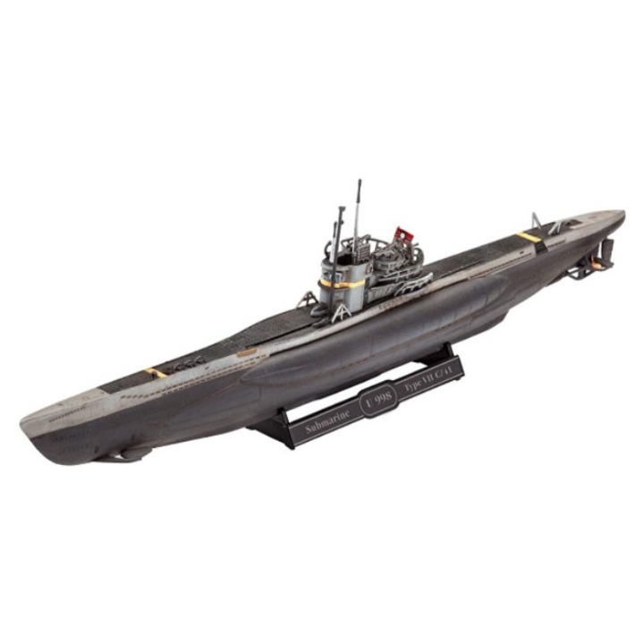 Kit Macheta Navomodele de construit Revell U-Boot German Submarine Type VII C/41 cu vopseluri pensula si adeziv +14ani 1:350 REV 65154