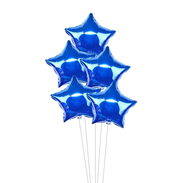 Balon folie stea, set 5 baloane, diametru 45 cm, culoare albastru, It's Party Time