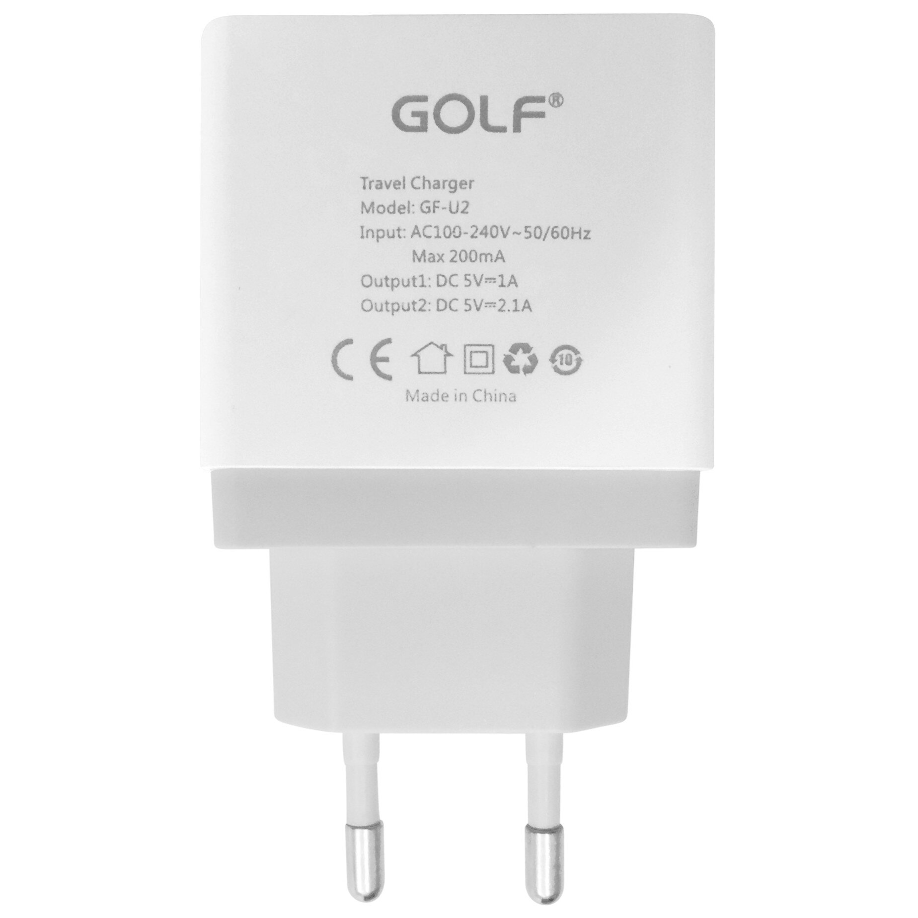 Incarcator retea Golf GF-U2 Set, 2 x USB, cablu detasabil USB la microUSB, 2.1A, gri+alb universal