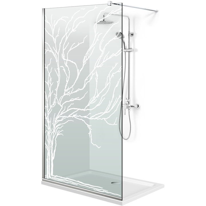 Paravan dus walk-in Aqua Roy ® INOX, model Tree alb, sticla 8 mm clara, securizata, anticalcar, 140x195 cm