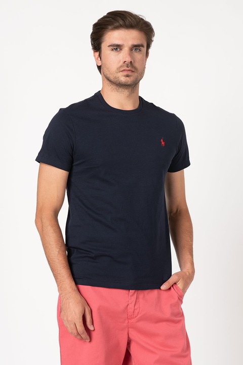Polo Ralph Lauren, Tricou cu decolteu la baza gatului si logo brodat, Bleumarin