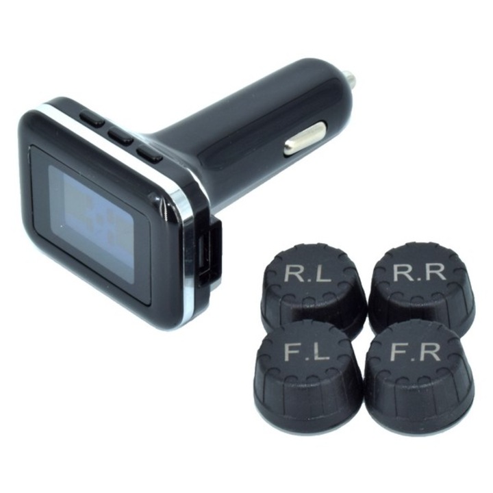 Sistem monitorizare presiune in pneuri IdealSTORE, Tensiune 12V, Alarma presiune minima 1.1 si maxima 3.5 bar, Alarma temperatura maxima 68°C