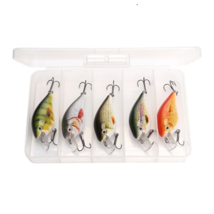 Set 5 Voblere stiuca 6cm, 12.6gr, FISHINGBOX MAKE FISHING BETTER, plutioare, floating, multicolor