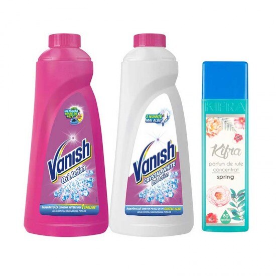Pachet Parfum rufe Kifra Spring 200 ml+ Vanish roz 1l+ Vanish alb 1l