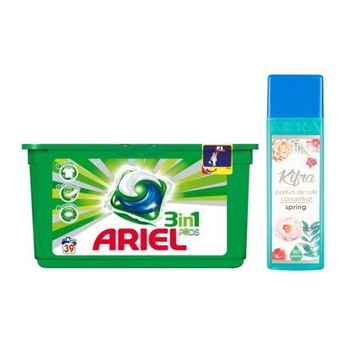 Pachet parfum rufe Kifra Peach 200 ml+ Detergent capsule Ariel Mountain Spring 39 buc Pachet parfum rufe Kifra Peach 200 ml+ Detergent capsule Ariel Mountain Spring 39 buc