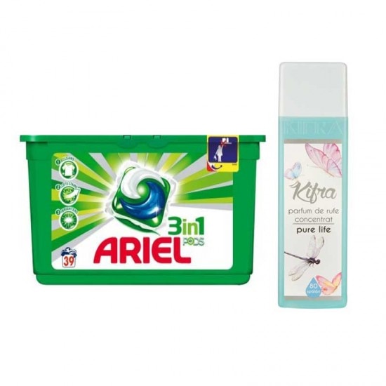 Pachet Parfum rufe Kifra Pure Life 200 ml+ Detergent capsule Ariel Mountain Spring 39 buc