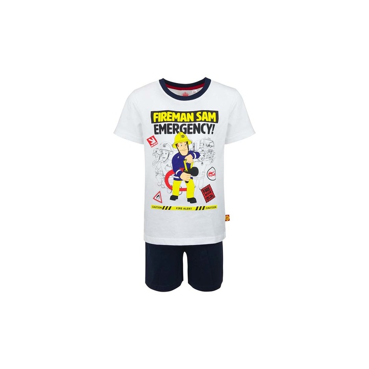 Set pijama, tricou si pantaloni scurti, Fireman, alba, 116 cm