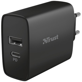 Incarcator retea Trust Qmax Ultra-Fast, USB Type C - USB, PD, 30W, Black Incarcator retea Trust Qmax Ultra-Fast, USB Type C - USB, PD, 30W, Black