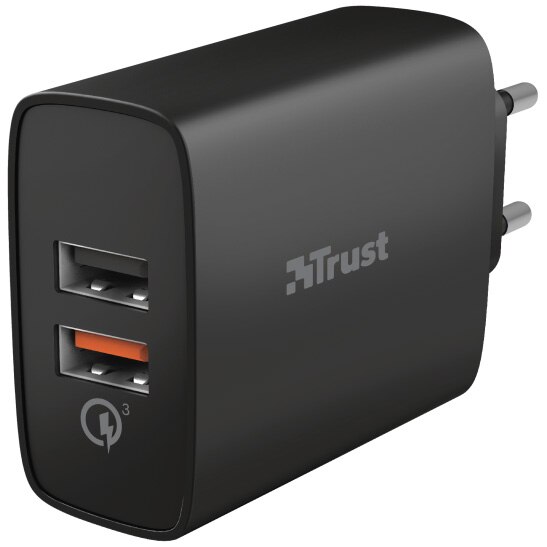 Incarcator retea Trust Qmax Ultra-Fast, Dual USB, QC3.0, 30W, Black