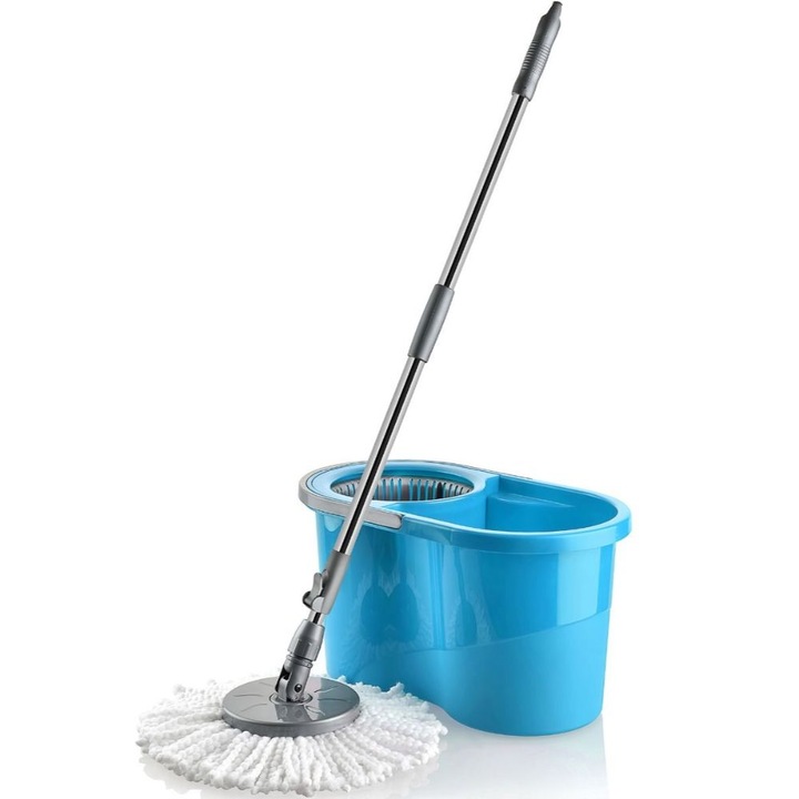 Set Galeata cu Storcator si Mop Rotativ Zorex din Plastic, Culoare Albastra