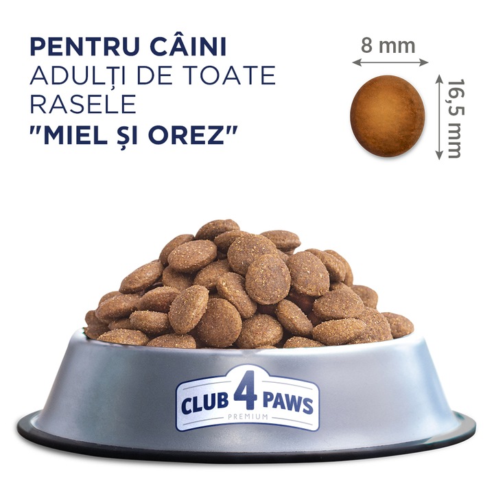 Hrana uscata pentru completa pentru caini de toate rasele, Club 4 Paws Premium, Miel si Orez, 2kg