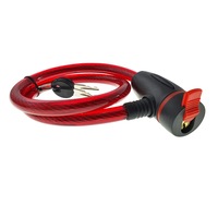 Cablu de otel, antifurt bicicleta, de siguranta si protejare, lungime 56 cm, inchidere cu cheie, invelis flexibil din PVC siliconat, rosu