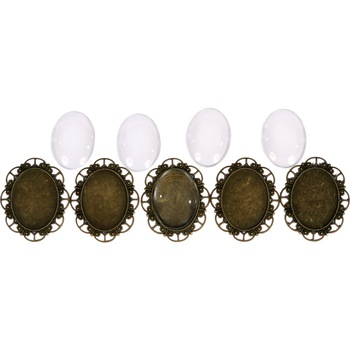 Set 5 medalioane din metal cu pietre din sticla, 3 x 4 cm Set 5 medalioane din metal cu pietre din sticla, 3 x 4 cm