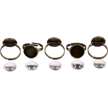 Set 5 inele din metal cu piatra din sticla, 2 cm Set 5 inele din metal cu piatra din sticla, 2 cm