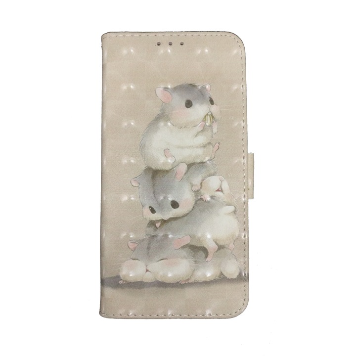 Husa compatibila cu Huawei Mate 20 Pro, tip toc, imitatie din piele, desen Soricei