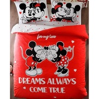 Lenjerie Fosforescenta pentru pat dublu Disney, cearceaf cu Elastic, Bumbac 100%, Tac, Minnie & Mickey